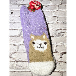 Shine, Purple Llama Design, Fuzzy Warm Socks, 1 Pair NWT